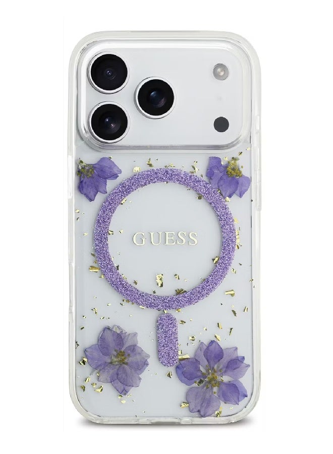 Guess MagSafe Resin Case with Flowers & Glitter Pattern for iPhone 17 Pro Max - Purple - Image 5